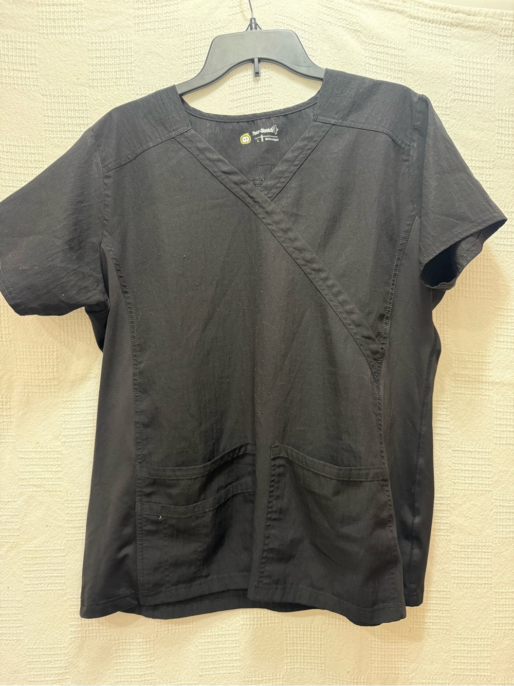 WonderWink Black Short-Sleeve Wrap Scrub Top